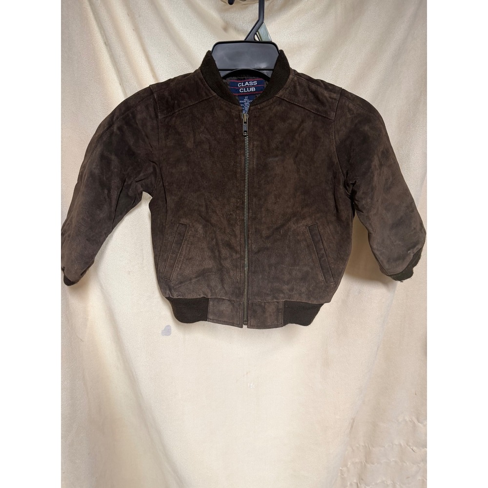 VTG Class Club Toddler Boys Brown Suede Genuine Leather Bomber Jacket 3T